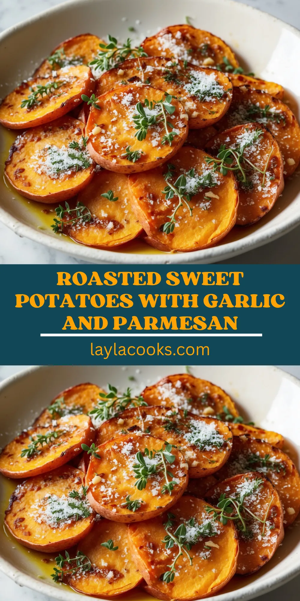 Roasted Sweet Potatoes with Garlic and Parmesan