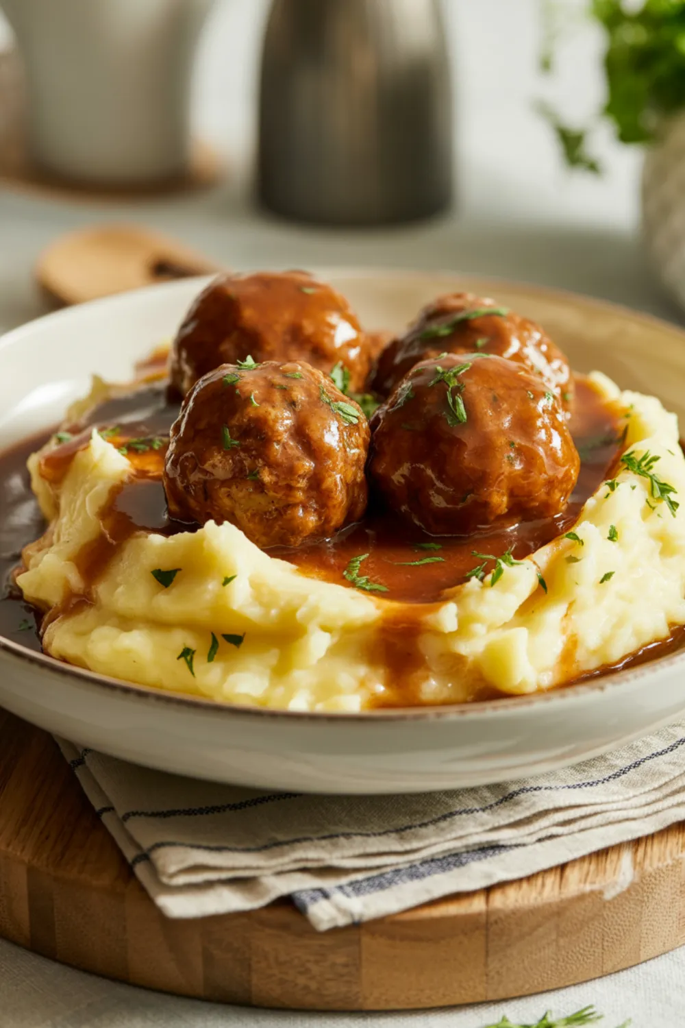 Salisbury Meatballs and Mashed Potatoes