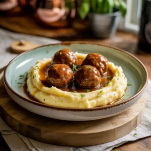 Salisbury Meatballs and Mashed Potatoes