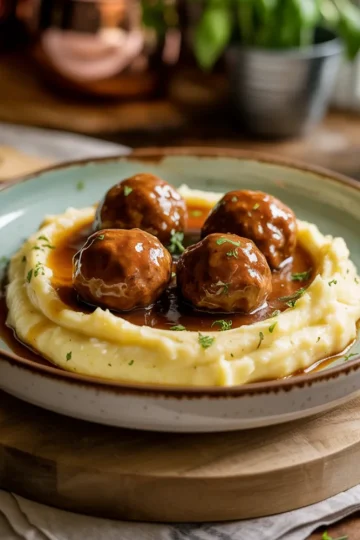 Salisbury Meatballs and Mashed Potatoes