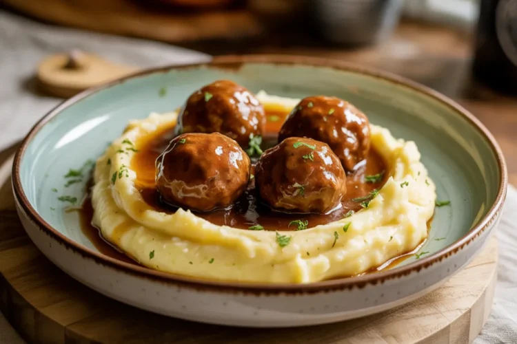 Salisbury Meatballs and Mashed Potatoes