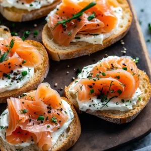 Smoked Salmon with Dill Cream Cheese Crostini