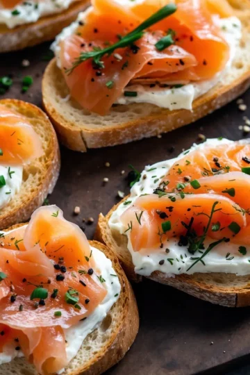 Smoked Salmon with Dill Cream Cheese Crostini