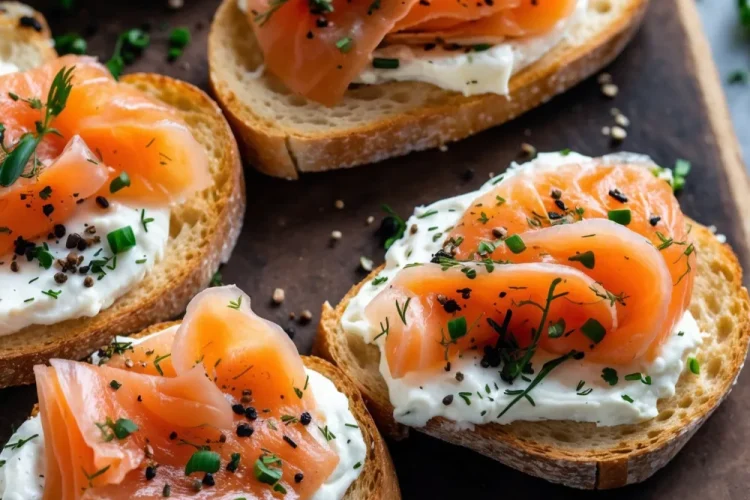 Smoked Salmon with Dill Cream Cheese Crostini