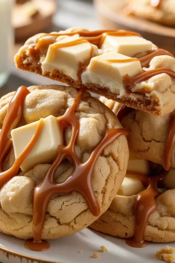 White Chocolate Caramel Drizzle Cookies