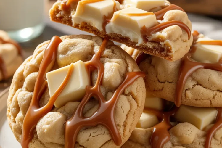 White Chocolate Caramel Drizzle Cookies