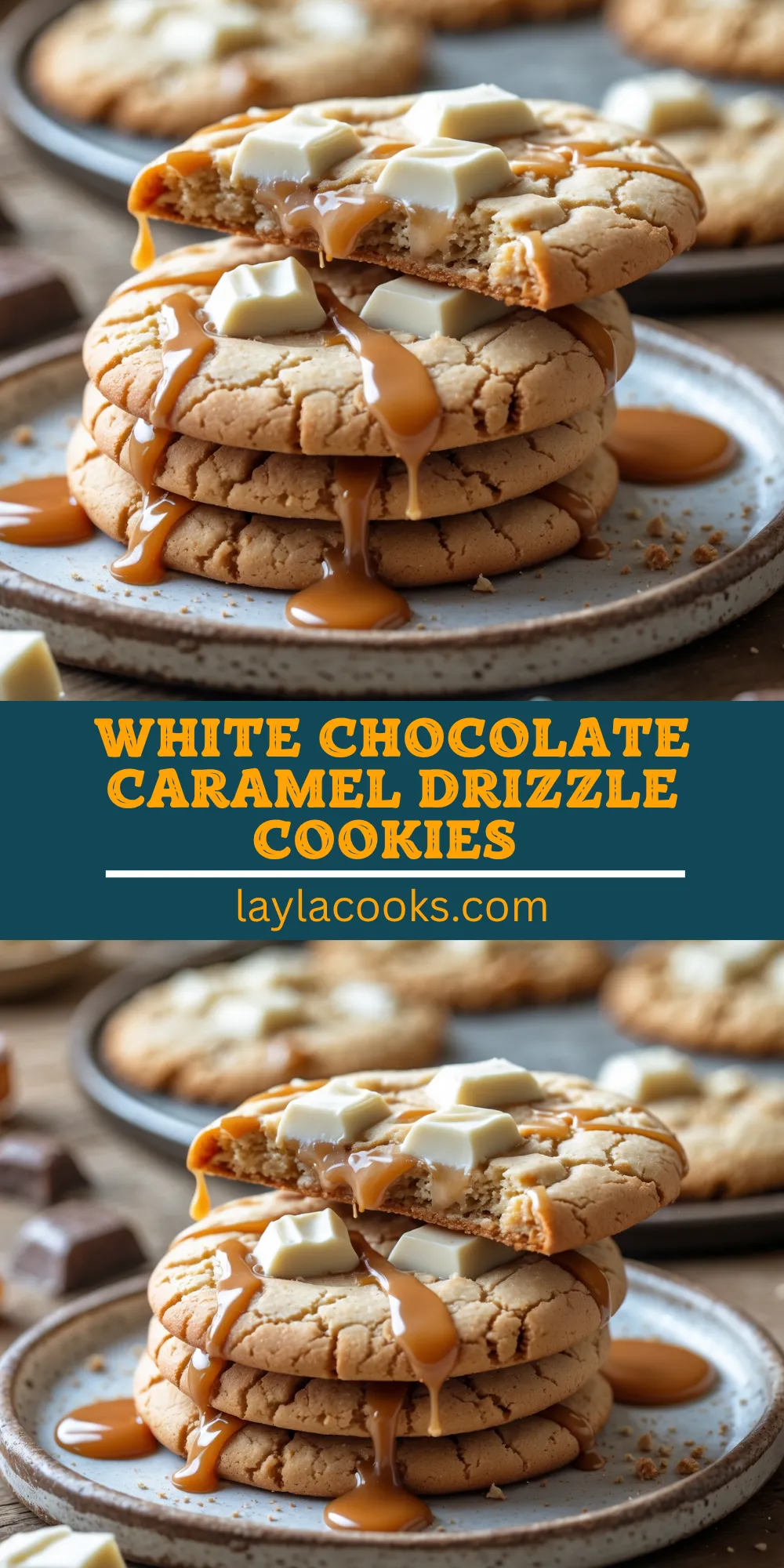 White Chocolate Caramel Drizzle Cookies 