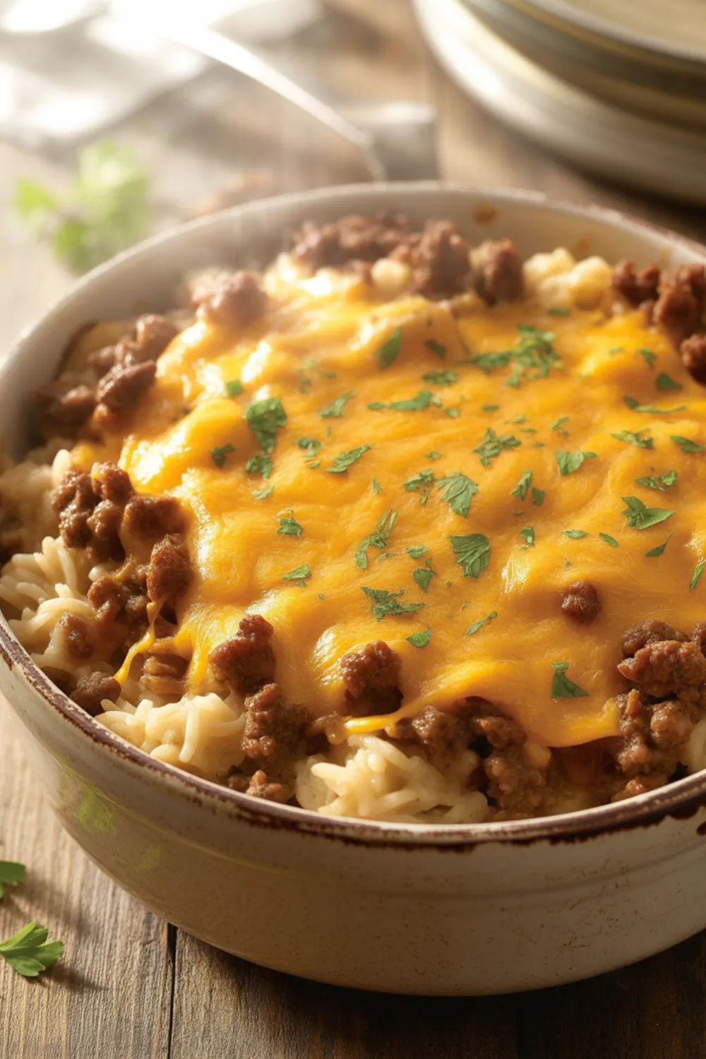 Cheesy Ground Beef and Rice Casserole