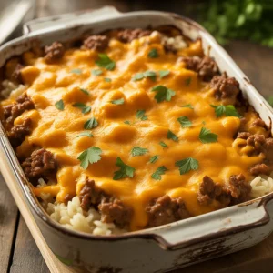 Cheesy Ground Beef and Rice Casserole