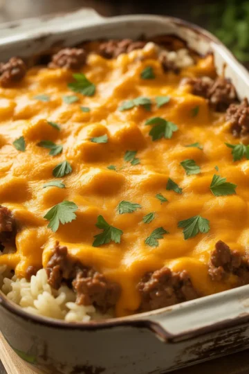 Cheesy Ground Beef and Rice Casserole