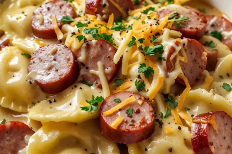 Crockpot Pierogi Casserole with Kielbasa
