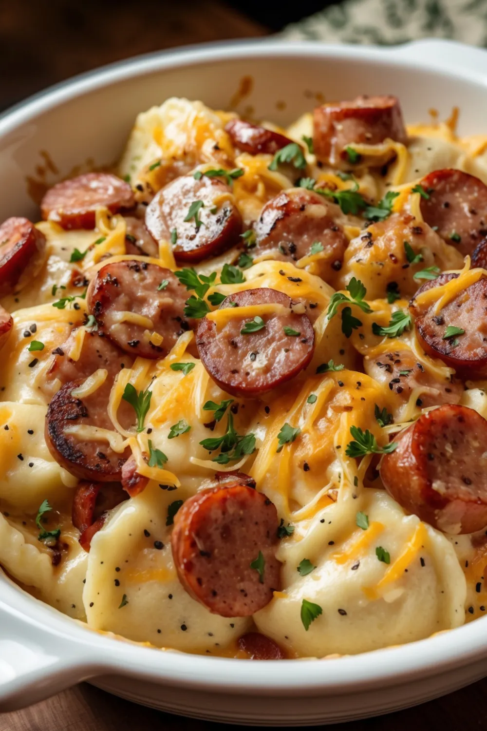 Crockpot Pierogi Casserole with Kielbasa 