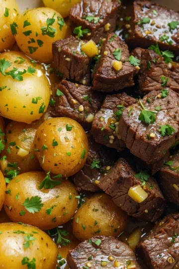 Garlic Butter Steak Bites and Potatoes