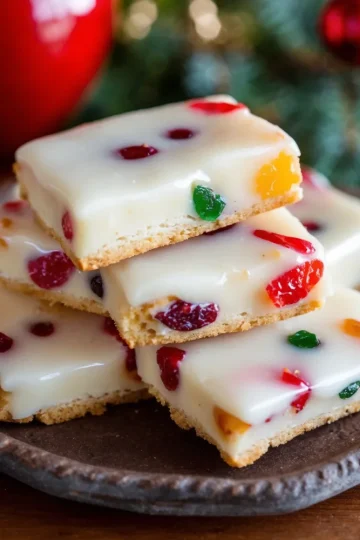 Glazed Fruitcake Shortbread Cookies