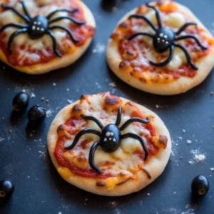 Halloween Mini Spider Pizzas