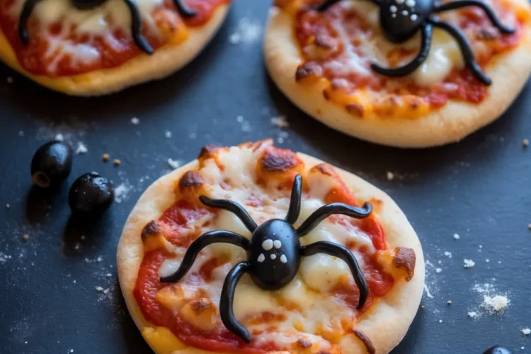 Halloween Mini Spider Pizzas