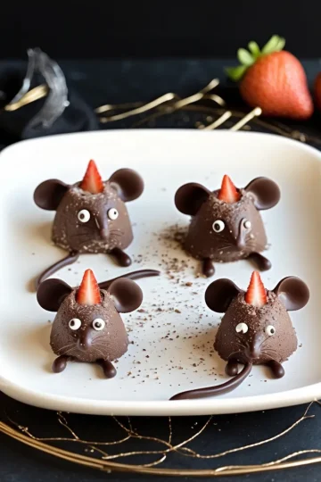 Halloween Strawberry and Chocolate Fudge Mice