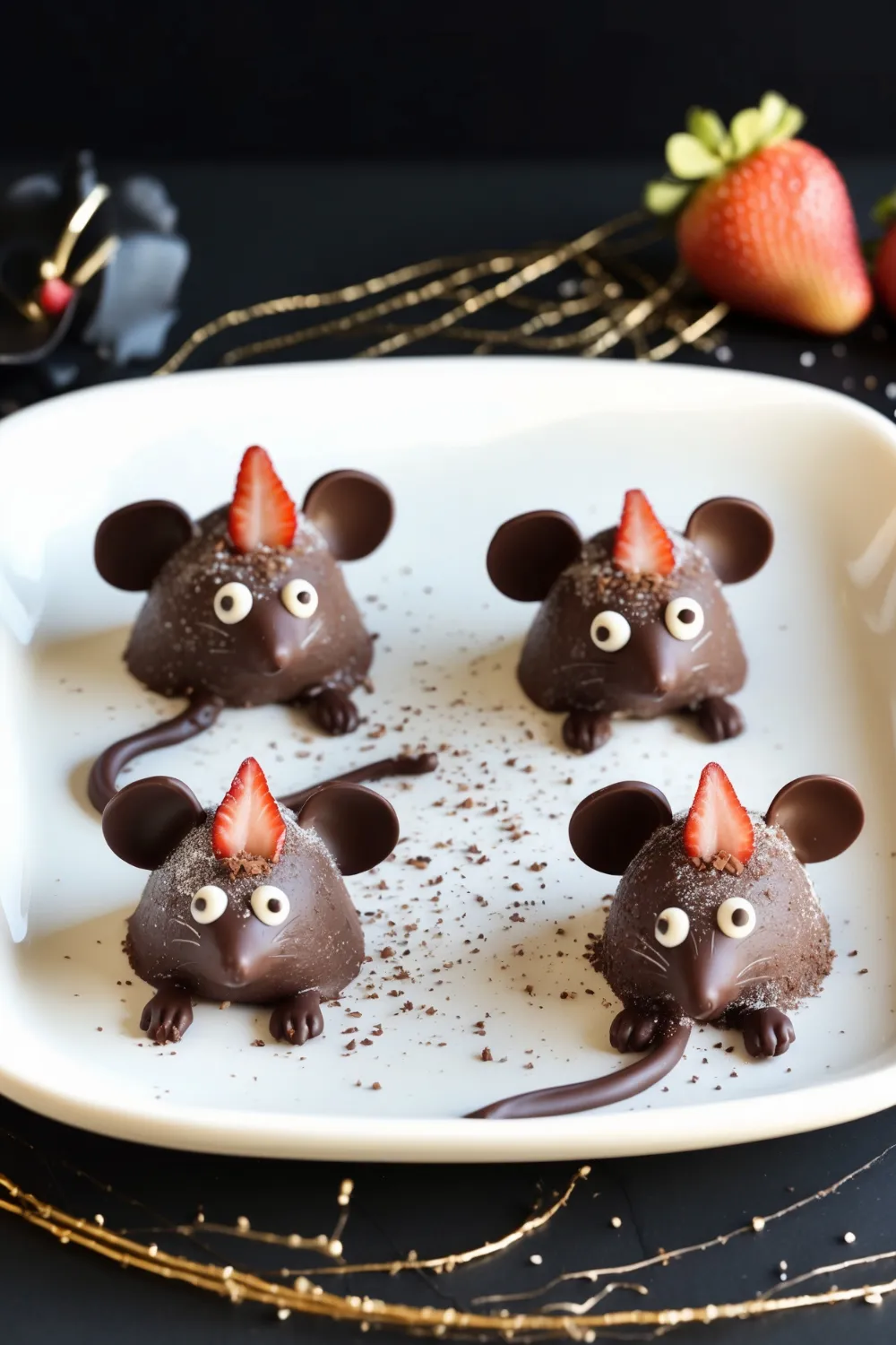Halloween Strawberry and Chocolate Fudge Mice