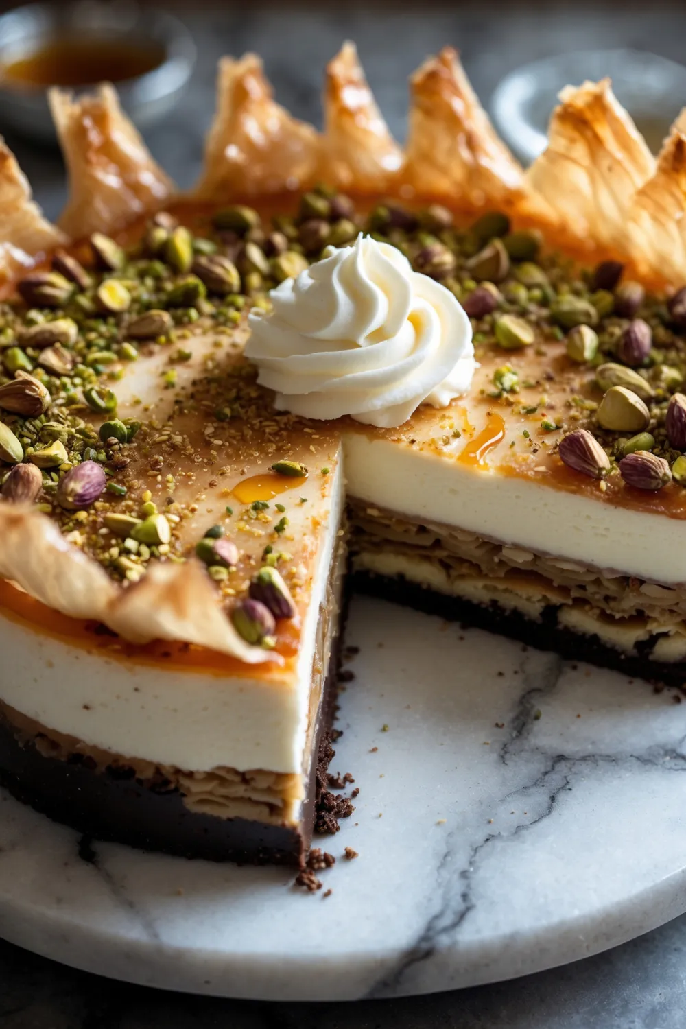 Honey Pistachio Baklava Cheesecake