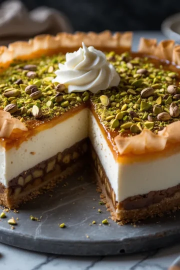 Honey Pistachio Baklava Cheesecake
