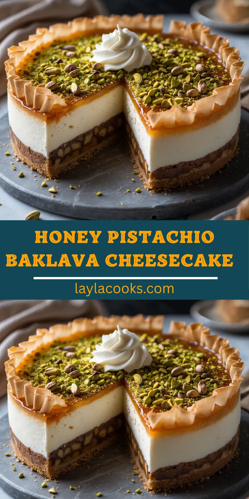 Honey Pistachio Baklava Cheesecake
