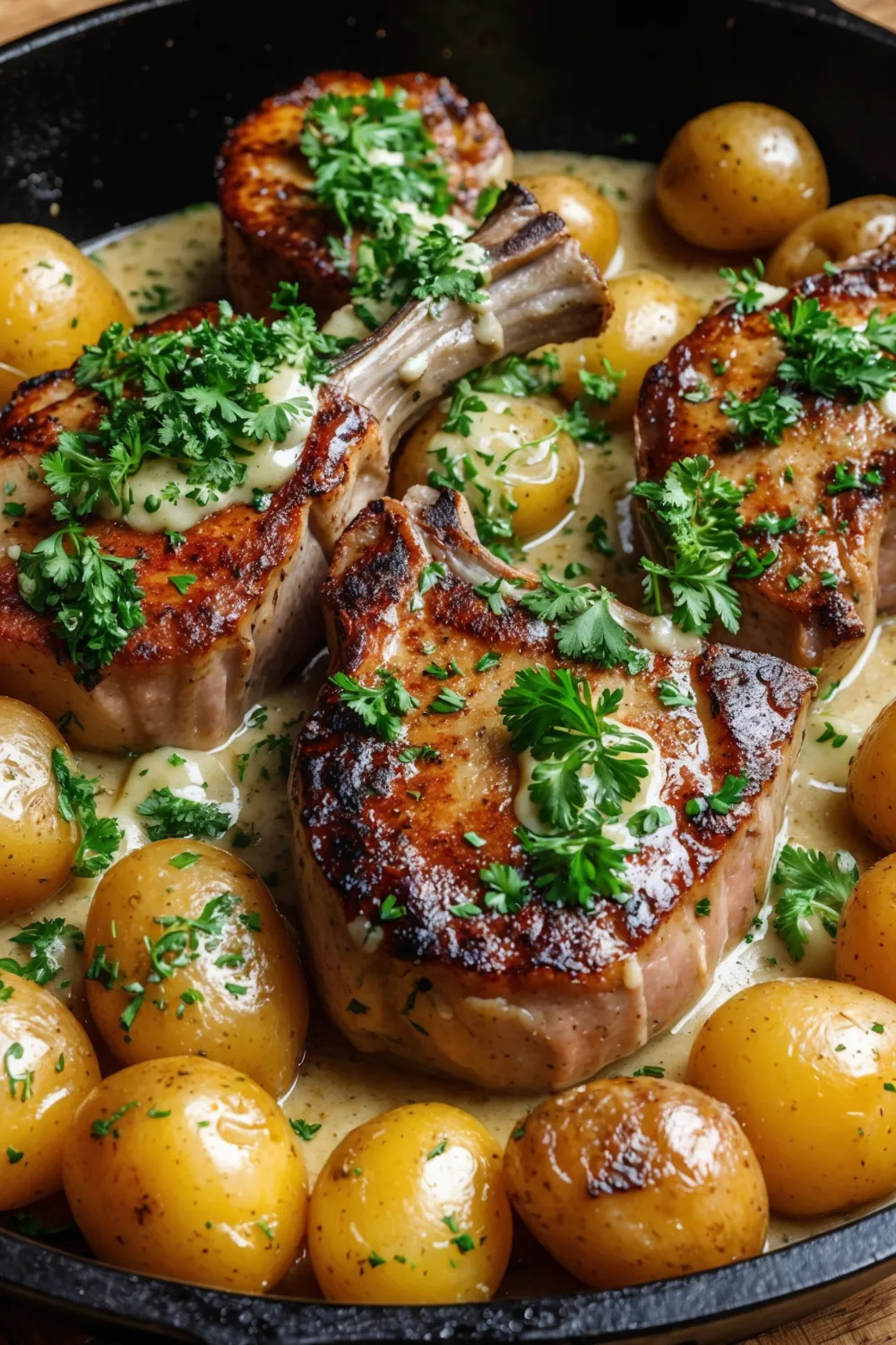 One-Pan Creamy Ranch Pork Chops and Potatoes