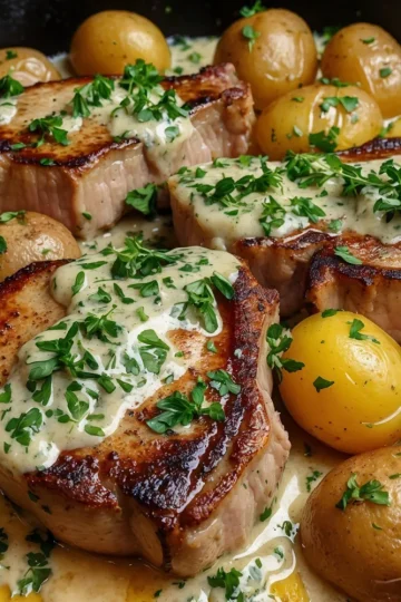 One-Pan Creamy Ranch Pork Chops and Potatoes