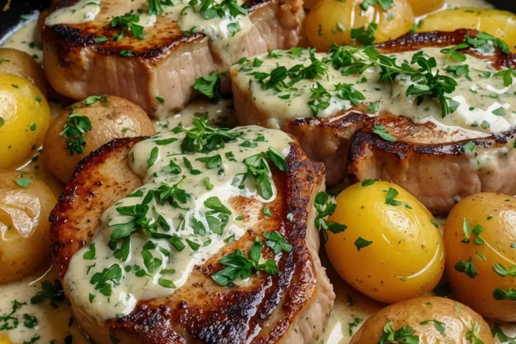 One-Pan Creamy Ranch Pork Chops and Potatoes