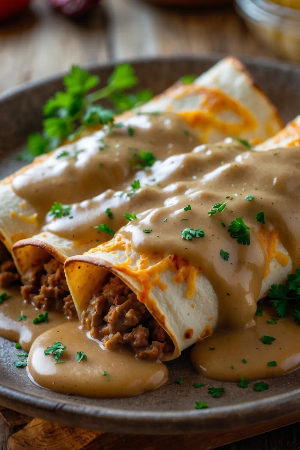 Southern Breakfast Enchiladas with Sausage Gravy