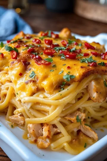 Spicy Southern Cheesy Chicken Spaghetti Casserole