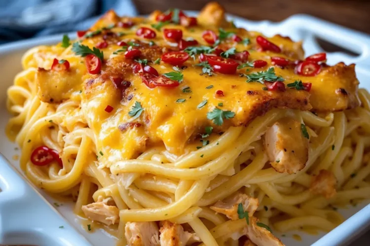 Spicy Southern Cheesy Chicken Spaghetti Casserole