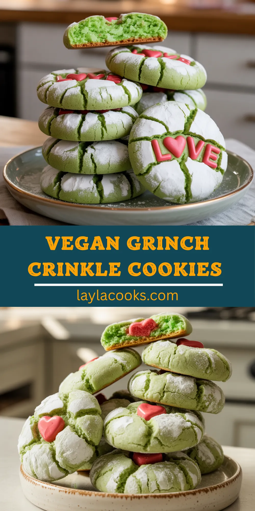 Vegan Grinch Crinkle Cookies 